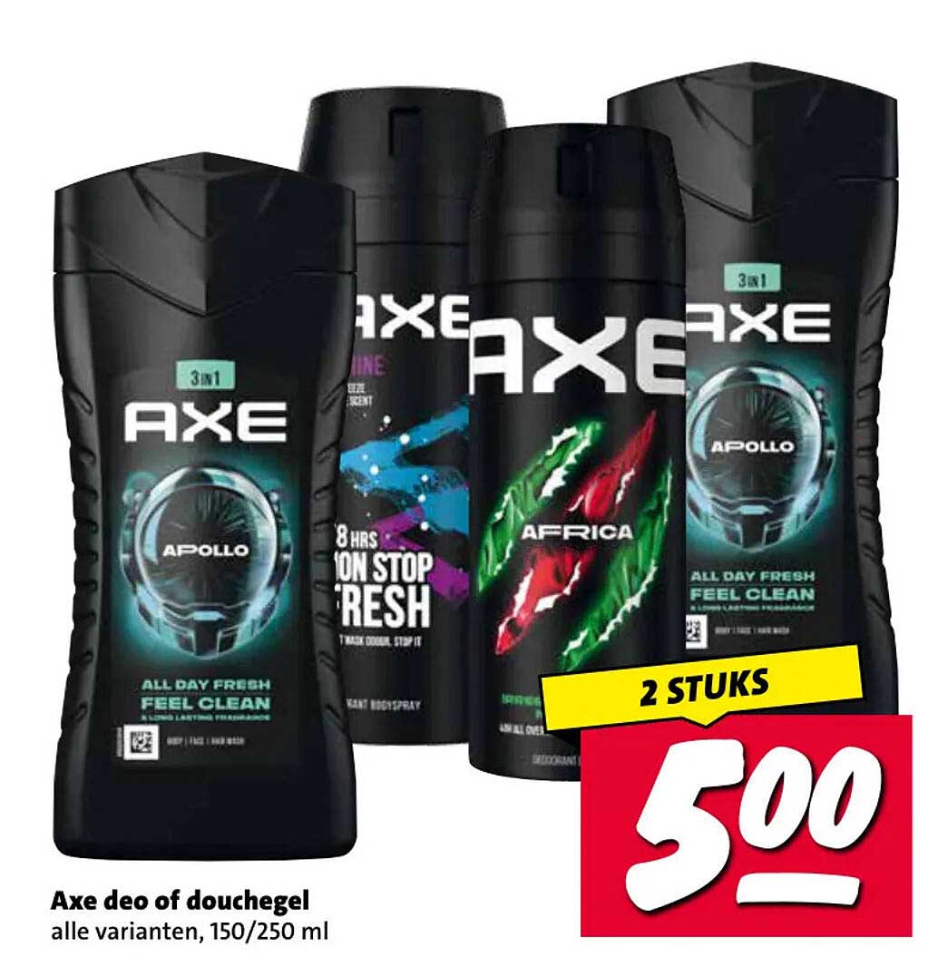 Axe deo of douchegel alle varianten, 150/250 ml 2 STUKS
