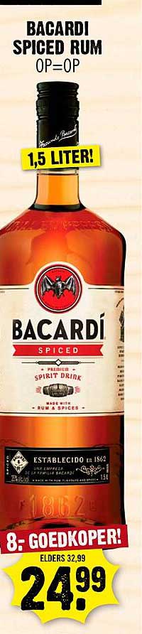BACARDI SPICED RUM OP=OP 1,5 LITER! 8,- GOEDKOPER!