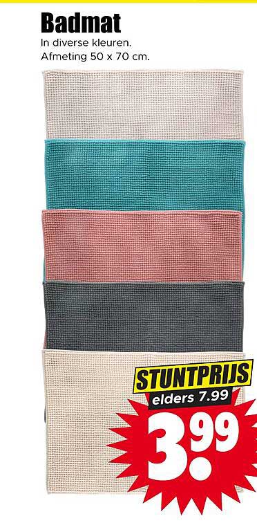 Badmat In diverse kleuren. Afmeting 50 x 70 cm. STUNTPRIJS elders 7.99