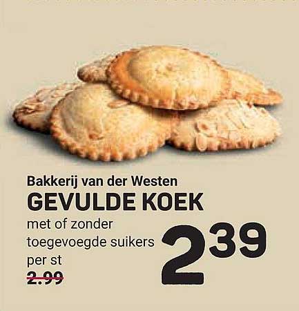Bakkerij van der Westen GEVULDE KOEK met of zonder toegevoegde suikers per st