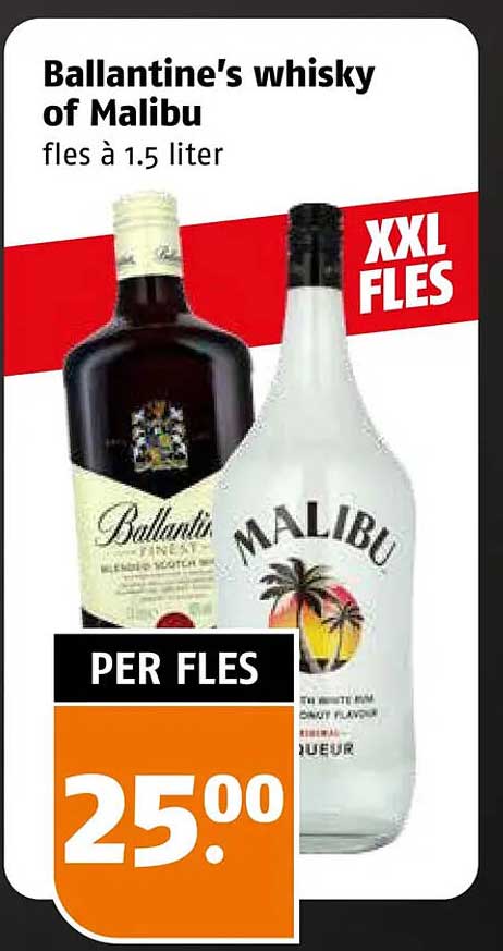 Ballantine's whisky of Malibu fles à 1.5 liter XXL FLES