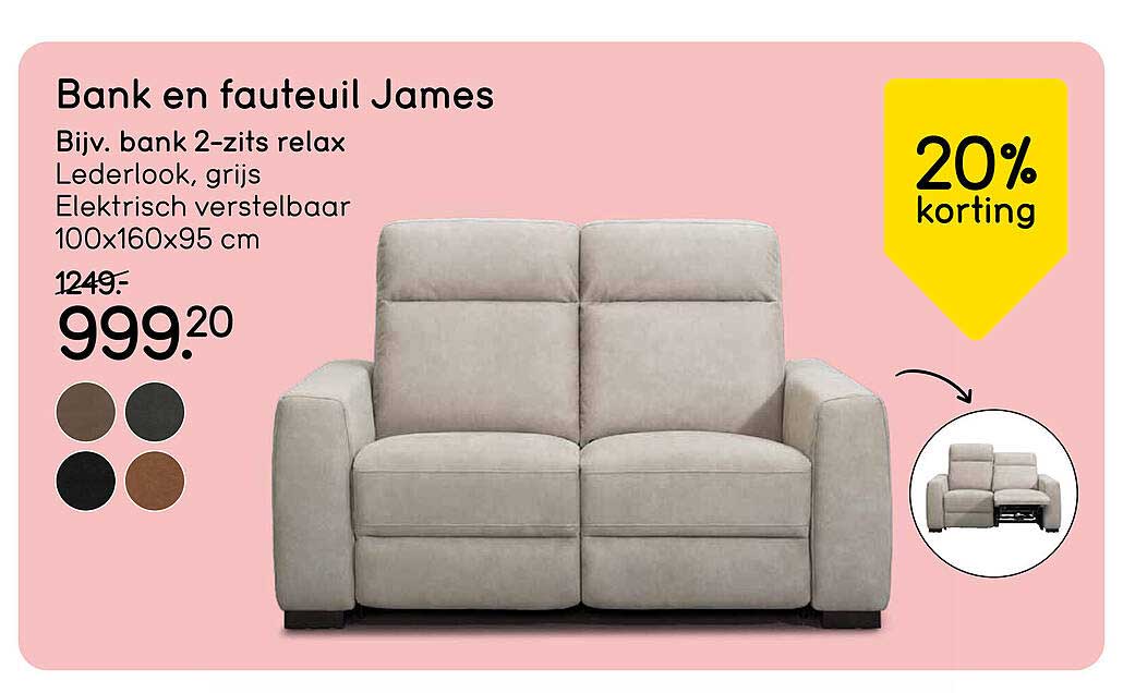 Bank en fauteuil James 20% korting