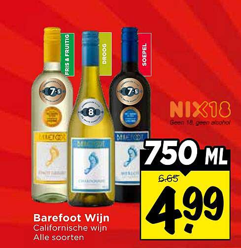Barefoot Wijn Californische wijn Alle soorten 750 ML