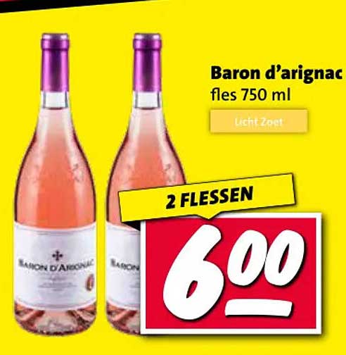 Baron d’arignac fles 750 ml Licht Zoet 2 FLESSEN