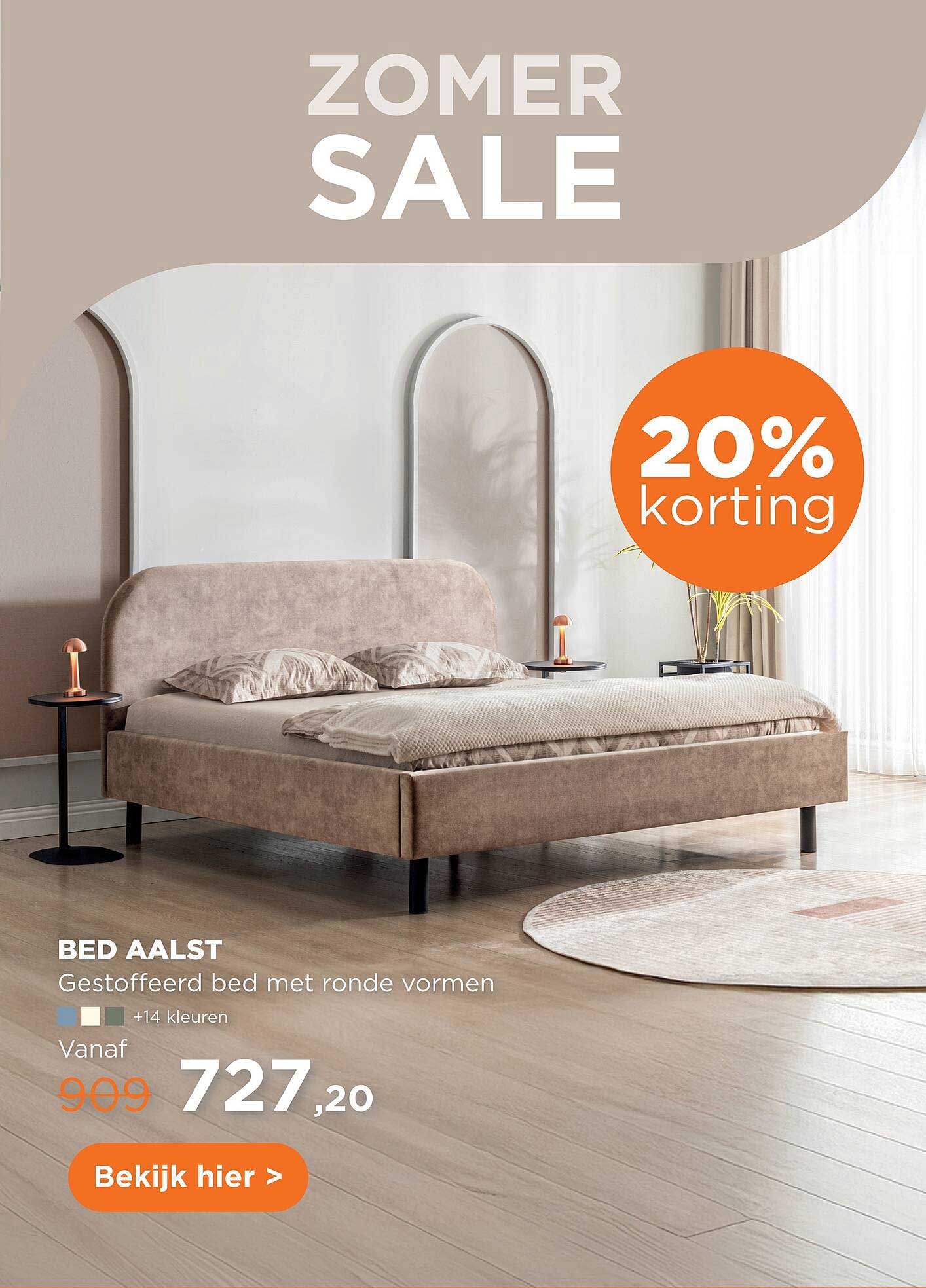 BED AALST Gestoffeerd bed met ronde vormen 20% korting