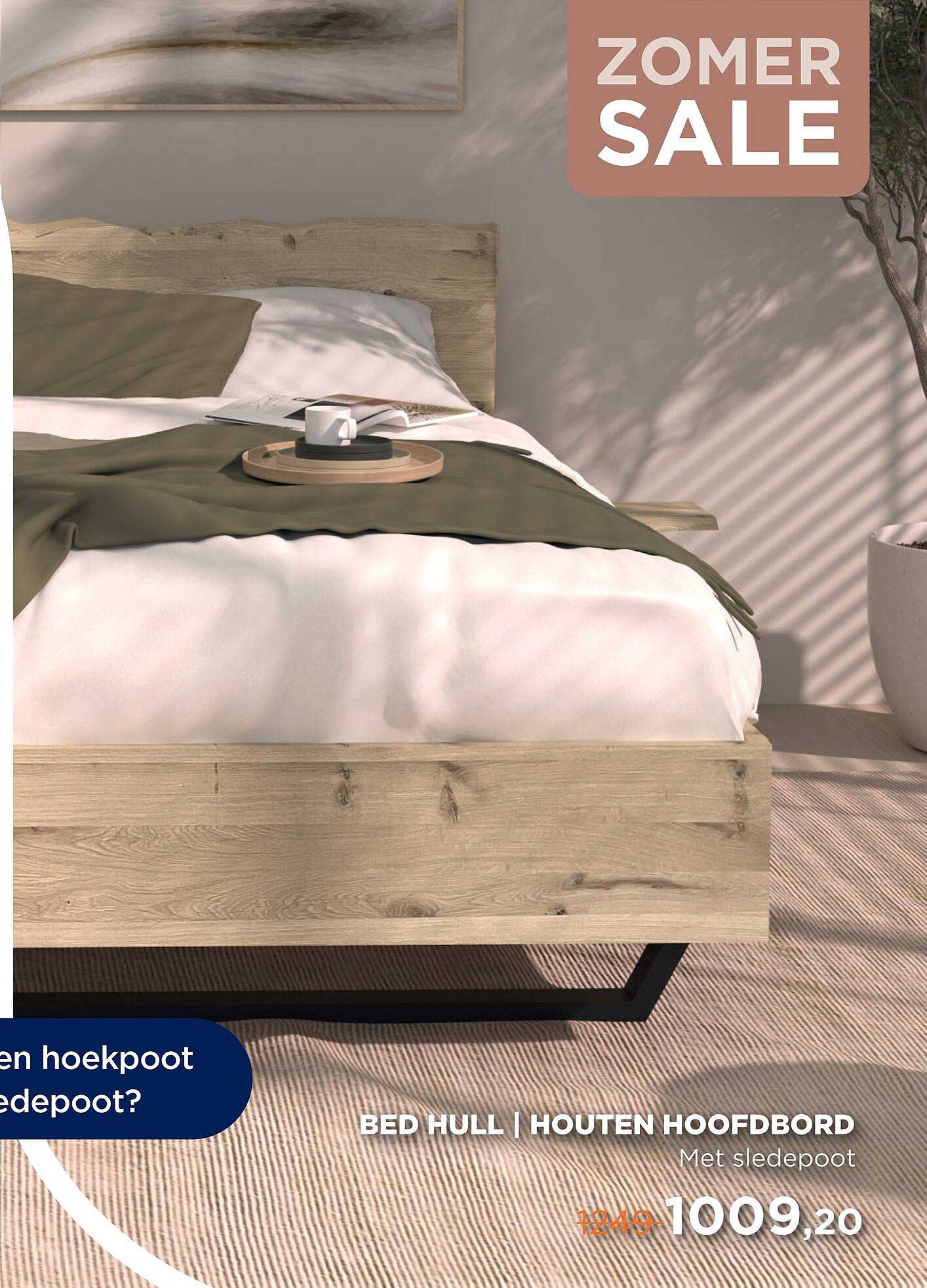 BED HULL | HOUTEN HOOFDBORD Met sledepoot