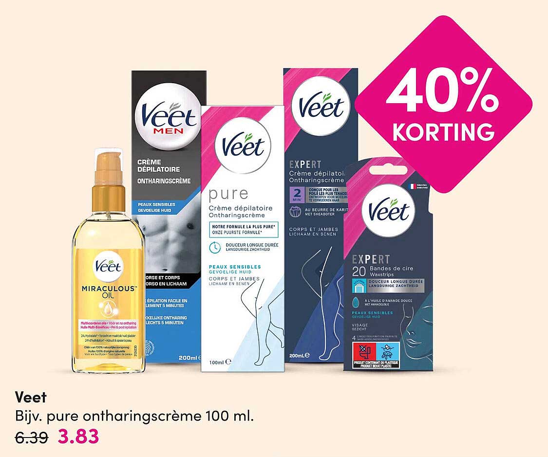 Bijv. pure ontharingscrème 100 ml. 40% KORTING