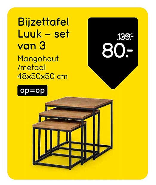 Bijzettafel Luuk - set van 3 Mangohout/metaal 48x50x50 cm op=op