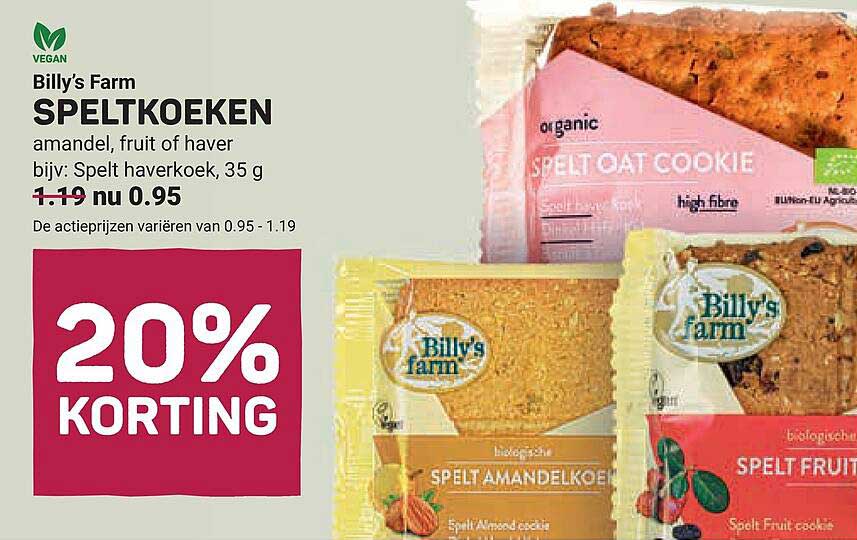 Billy's Farm SPELTKOEKEN amandel, fruit of haver 20% KORTING