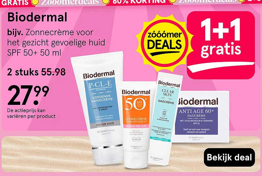 Biodermal bijv. Zonnecrème voor het gezicht gevoelige huid SPF 50+ 50 ml 1+1 gratis