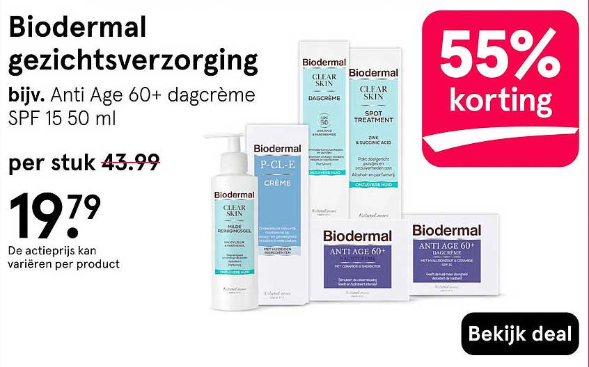 Biodermal gezichtsverzorging bijv. Anti Age 60+ dagcrème SPF 15 50 ml 55% korting