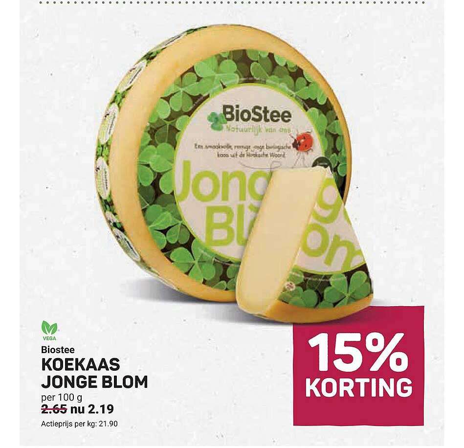 Biostee Koekaas Jonge Blom 15% korting