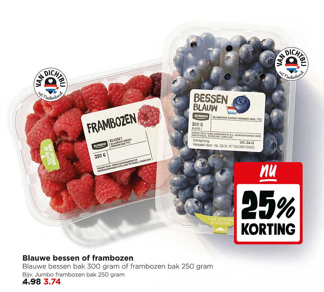 Blauwe bessen of frambozen 25% KORTING