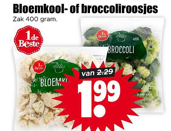 Bloemkool- of broccoliroosjes Zak 400 gram