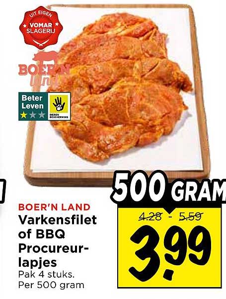 BOER’N LAND Varkensfilet of BBQ Procureur-lapjes