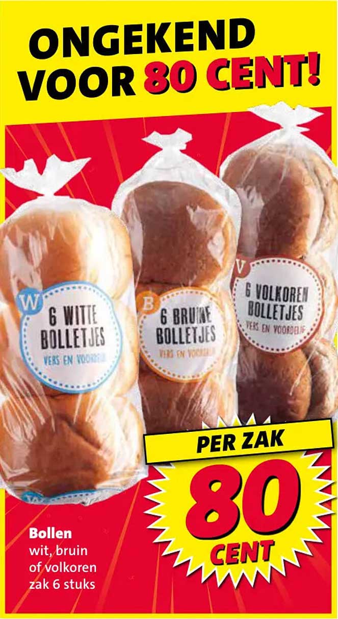 Bollen wit, bruin of volkoren zak 6 stuks PER ZAK