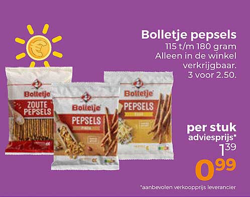Bolletje pepsels 115 t/m 180 gram Alleen in de winkel verkrijgbaar. 3 voor 2.50.