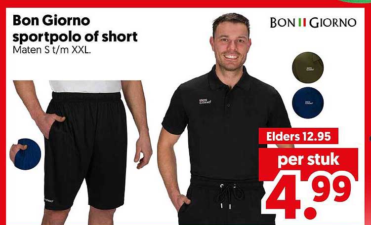 Bon Giorno sportpolo of short Maten S t/m XXL.