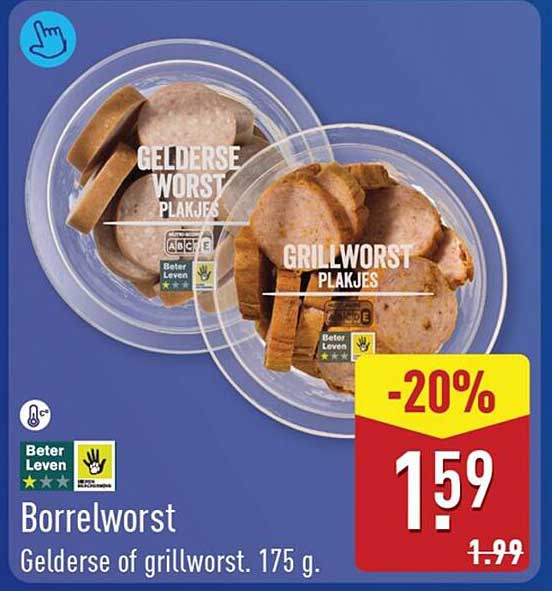 Borrelworst Gelderse of grillworst. 175 g. -20%