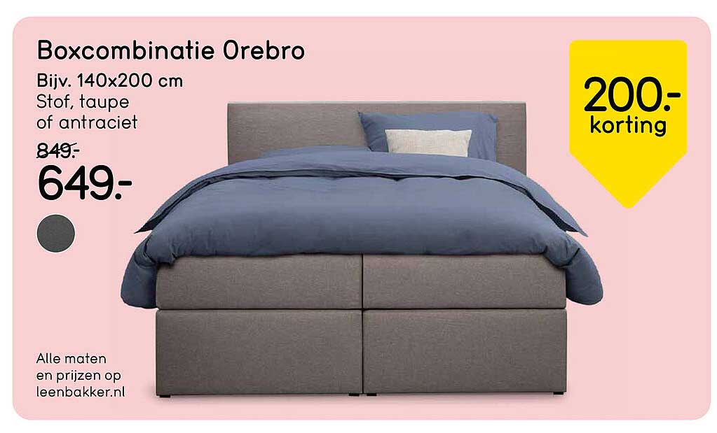 Boxcombinatie Oreloro Biv. 140x200 cm Stof, taupe of antraciet 200.- korting