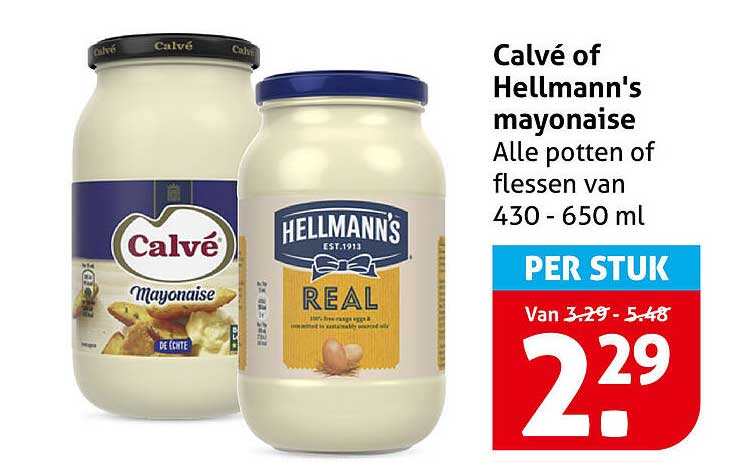 Calvé of Hellmann's mayonaise Alle potten of flessen van 430 - 650 ml PER STUK