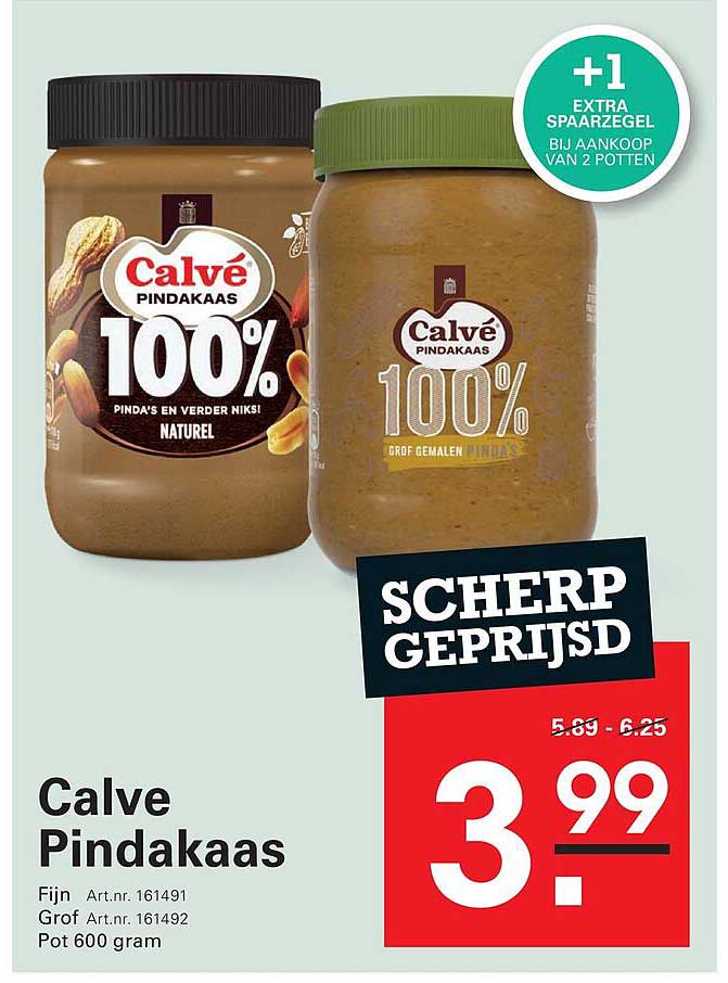 Calvé Pindakaas +1 extra spaarzegel bij aankoop van 2 potten