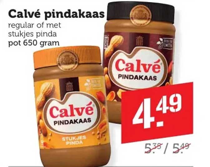 Calvé pindakaas regular of met stukjes pinda pot 650 gram