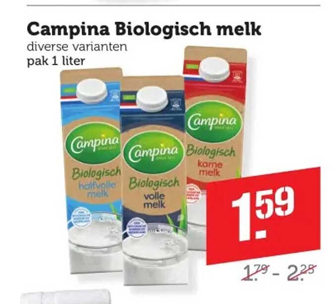 Campina Biologisch melk diverse varianten pak 1 liter