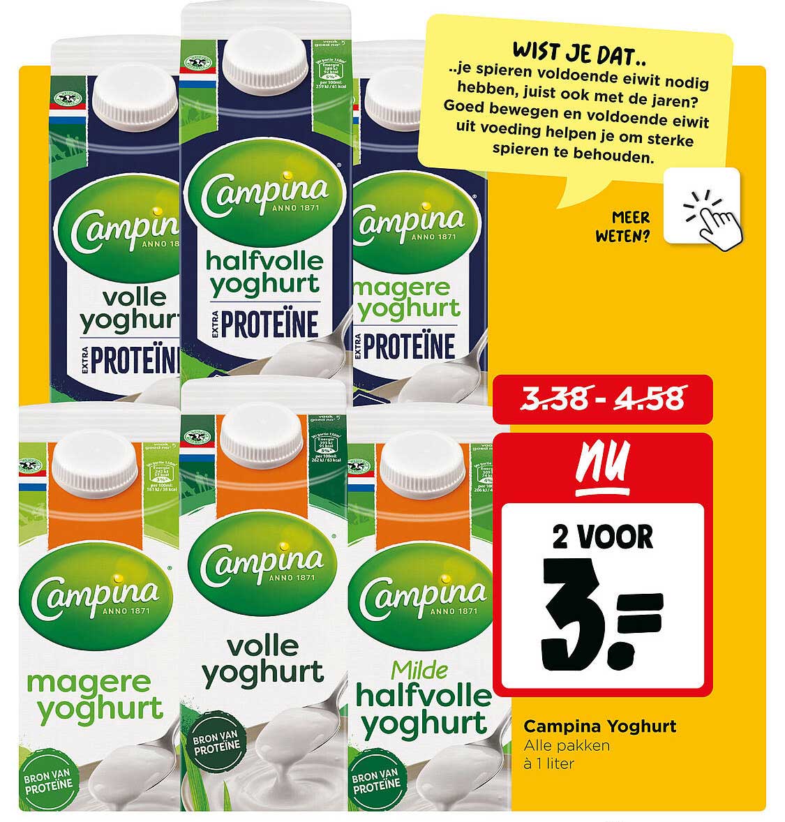 Campina Yoghurt Alle pakken à 1 liter 2 voor 3.-