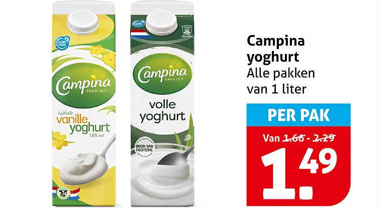 Campina yoghurt Alle pakken van 1 liter PER PAK