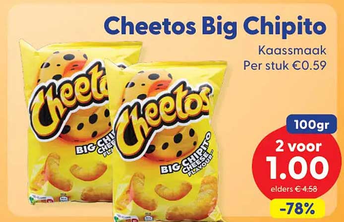 Cheetos Big Chipito Kaassmaak 100gr 2 voor 1.00 -78%