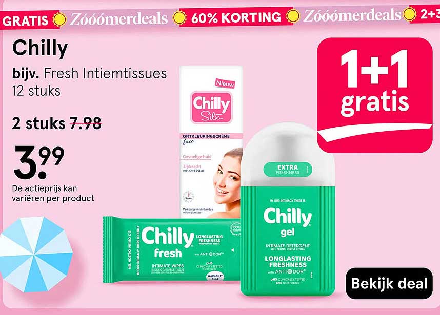 Chilly bijv. Fresh Intimtissues 12 stuks 1+1 gratis