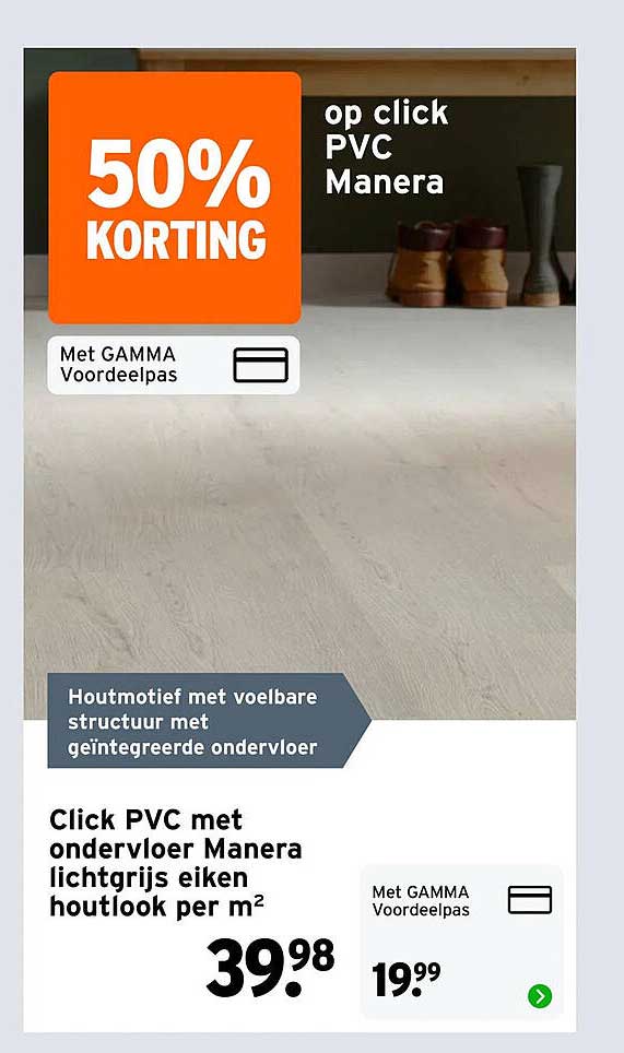 Click PVC met ondervloer Manera lichtgrijs eiken houtlook per m² 50% KORTING