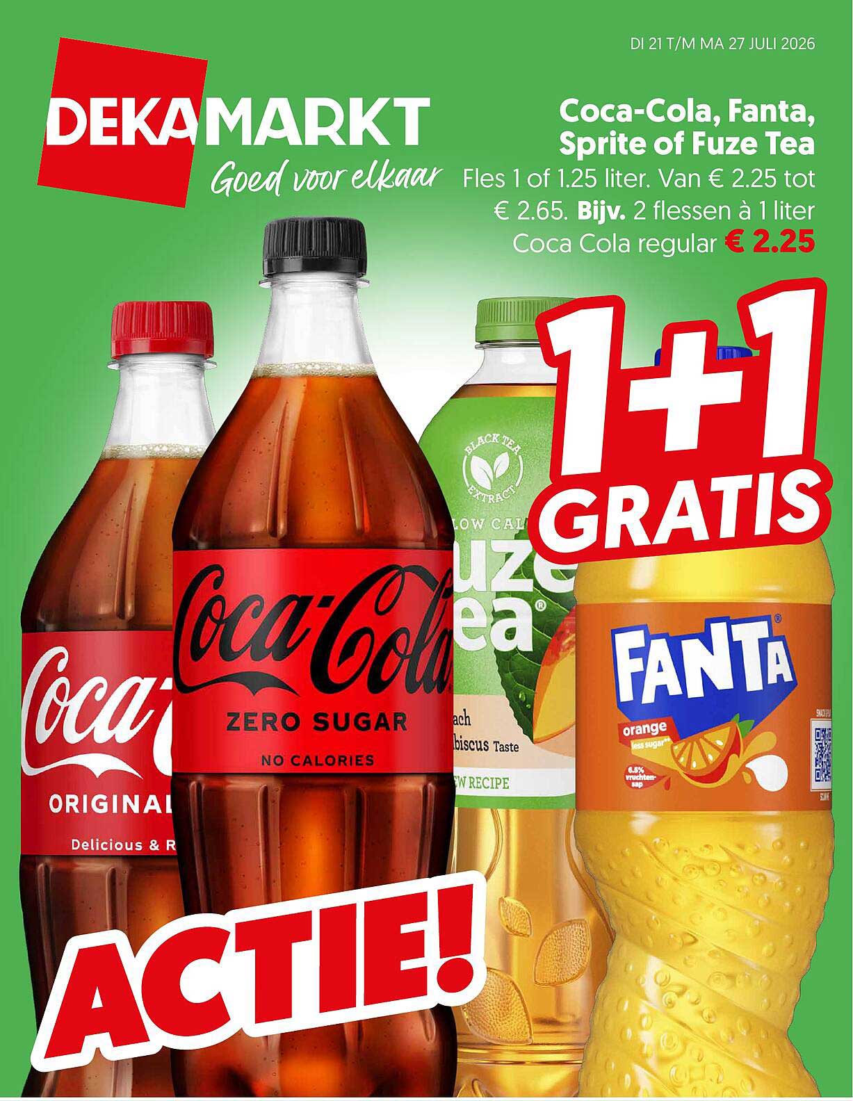 Coca-Cola, Fanta, Sprite of Fuze Tea 1+1 gratis