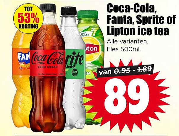 Coca Cola, Fanta, Sprite of Lipton Ice tea