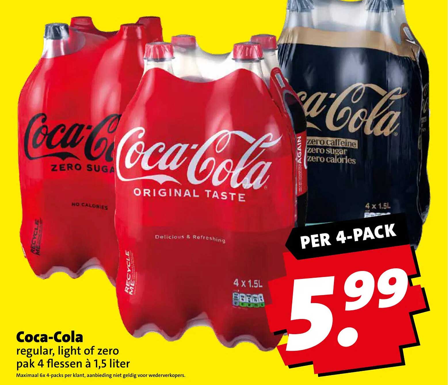 Coca-Cola regular, light of zero pak 4 flessen à 1,5 liter PER 4-PACK
