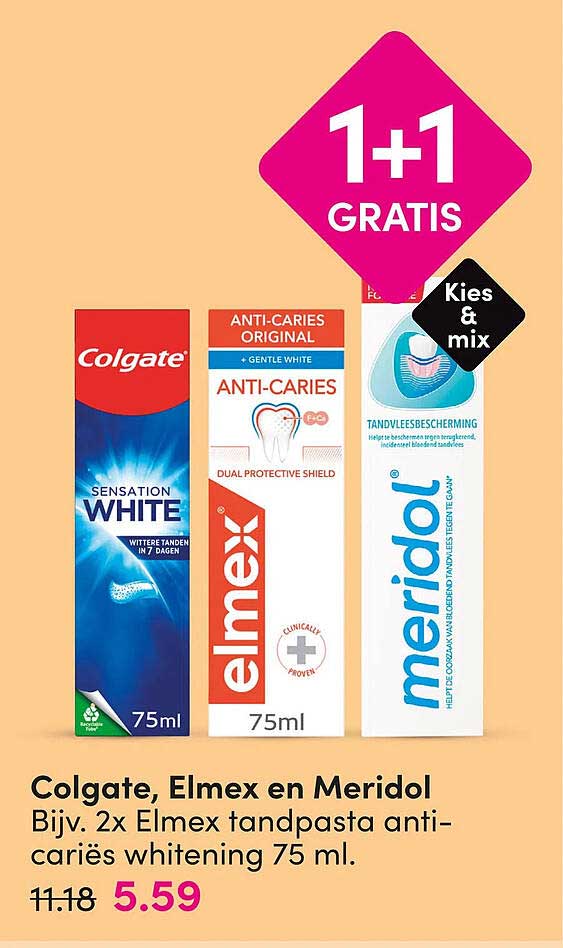 Colgate, Elmex en Meridol 1+1 gratis