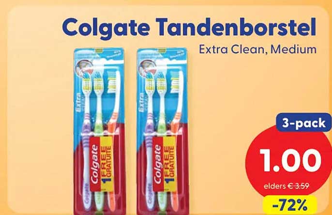 Colgate Tandenborstel Extra Clean, Medium 3-pack -72%