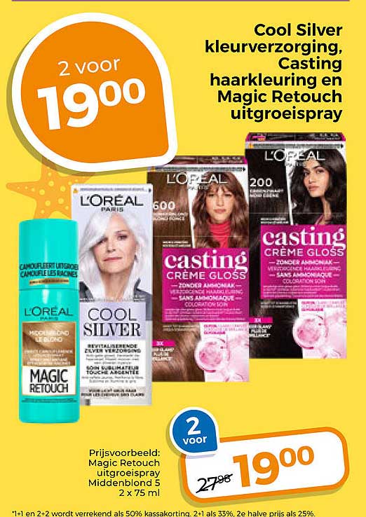 Cool Silver kleurverzorging, Casting haarkleuring en Magic Retouch uitgroeispray