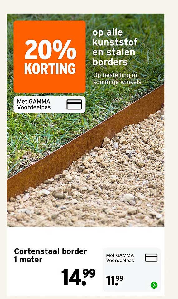 Cortenstaal border 1 meter 20% korting op alle kunststof en stalen borders