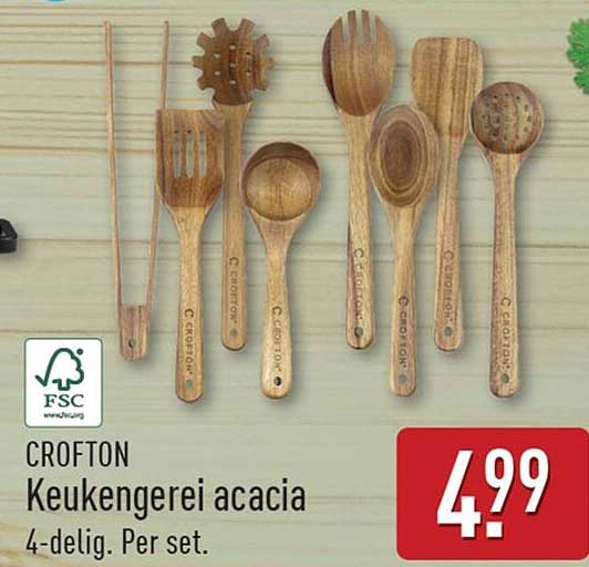 CROFTON Keukengerei acacia 4-delig. Per set.
