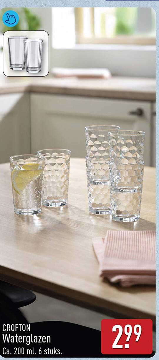 CROFTON Waterglazen Ca. 200 ml. 6 stuks.