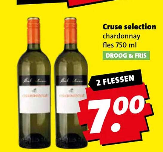 Cruse selection chardonnay fles 750 ml DROOG & FRIS 2 FLESSEN