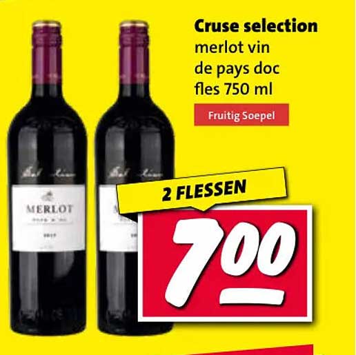 Cruse selection merlot vin de pays doc fles 750 ml 2 FLESSEN