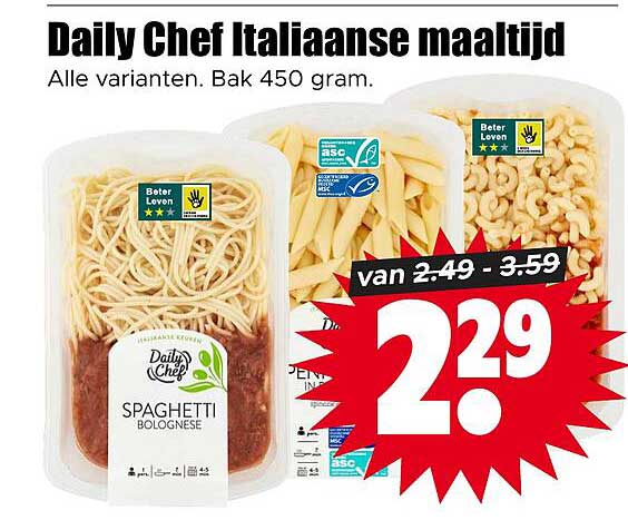 Daily Chef Italiaanse maaltijd Alle varianten. Bak 450 gram.