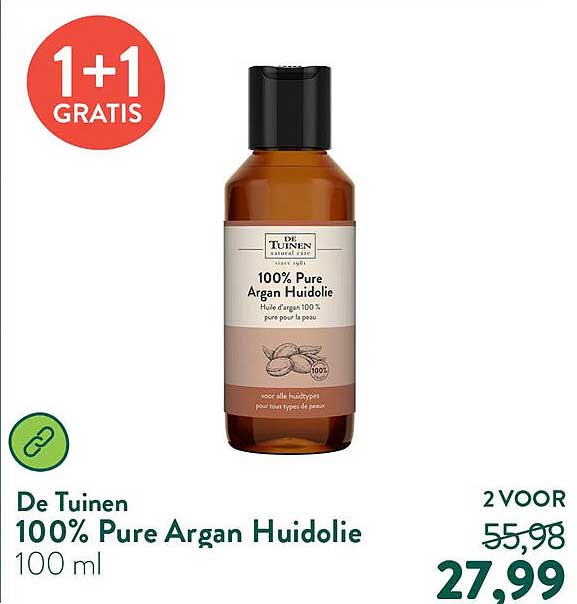 De Tuinen 100% Pure Argan Huidolie 100 ml 1+1 GRATIS
