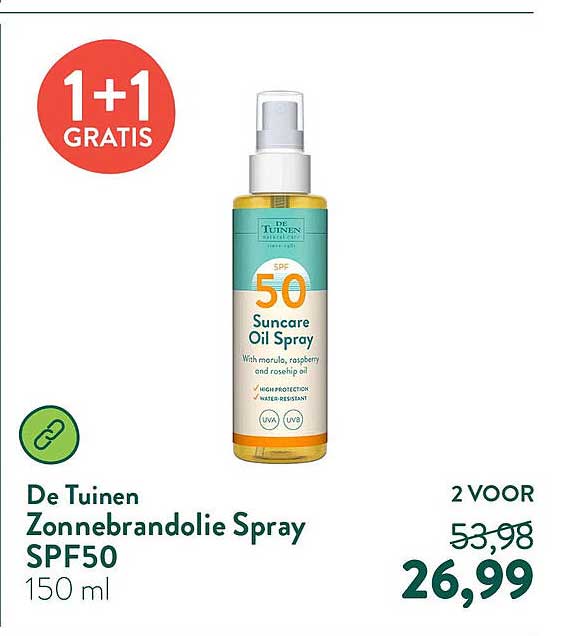 De Tuinen Zonnebrandolie Spray SPF50 150 ml 1+1 GRATIS