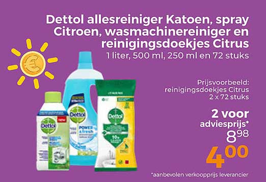 Dettol allesreiniger Katoen, spray Citroen, wasmachinereiniger en reinigingsdoekjes Citrus