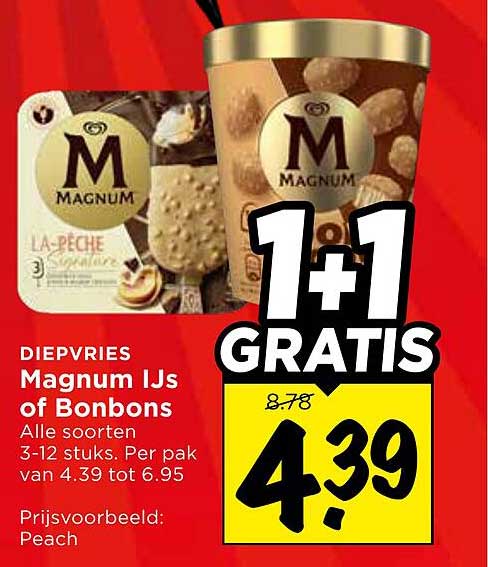 Diepvries Magnum IJs of Bonbons 1+1 GRATIS