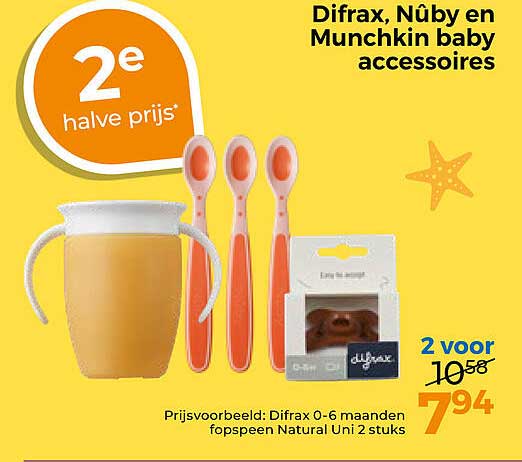 Difrax, Nûby en Munchkin baby accessoires 2e halve prijs